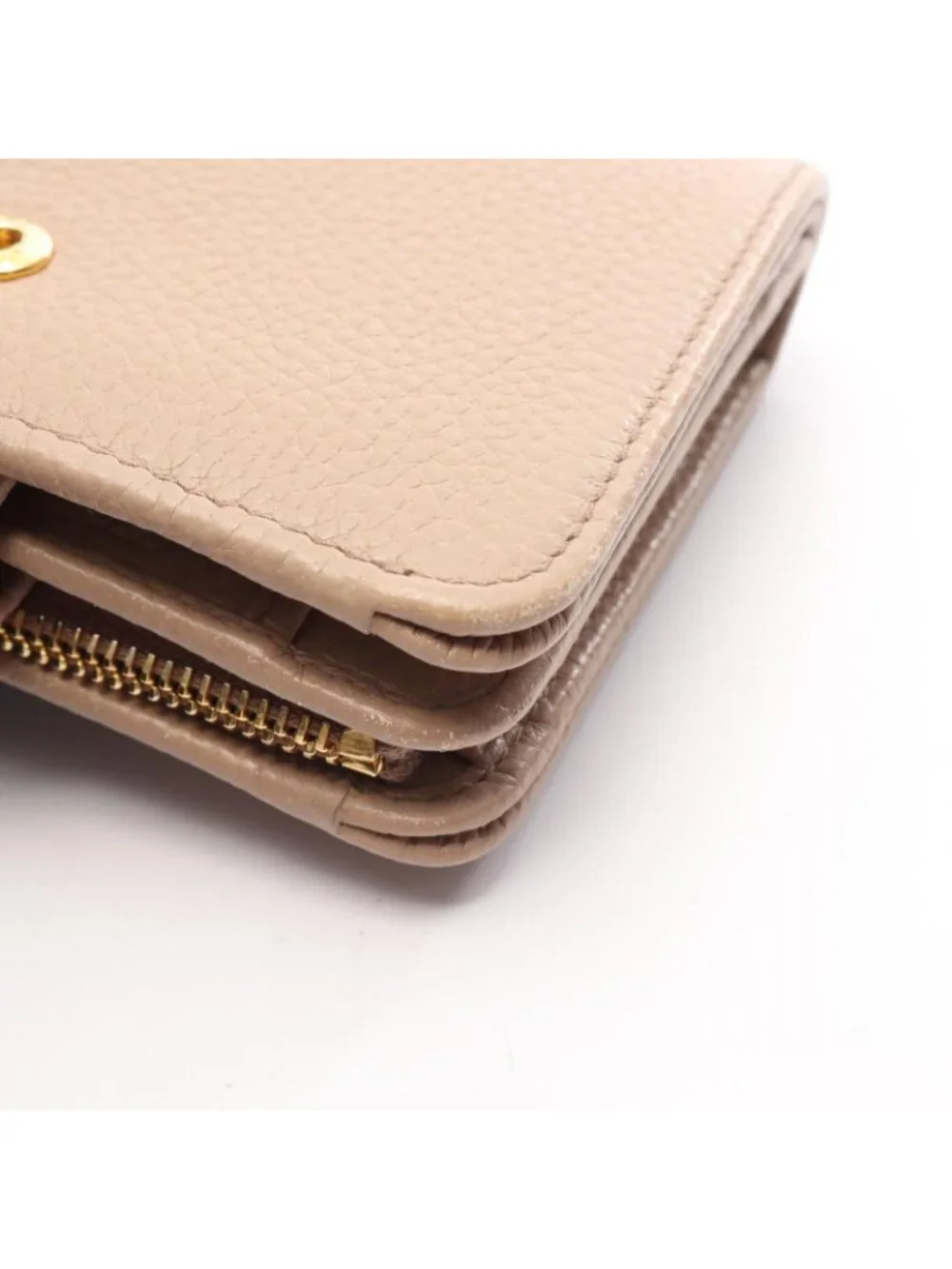 Prada Bifold Wallet Beige Leather L